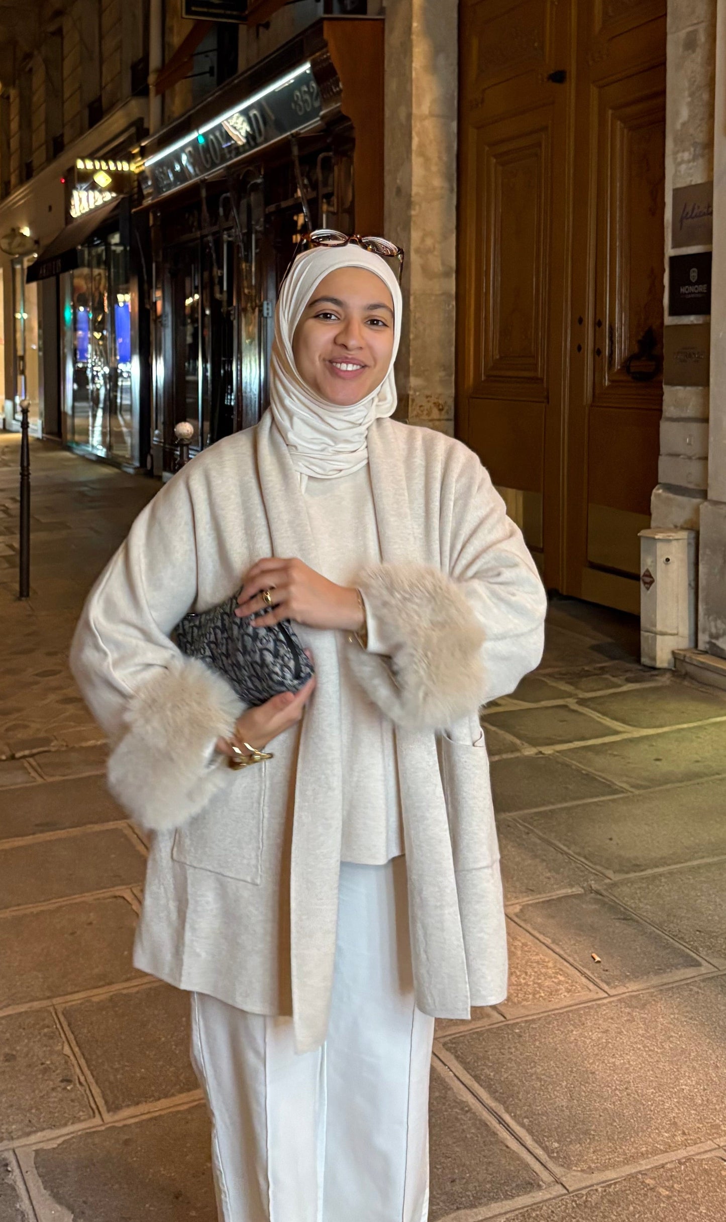 Veste en fourrure beige