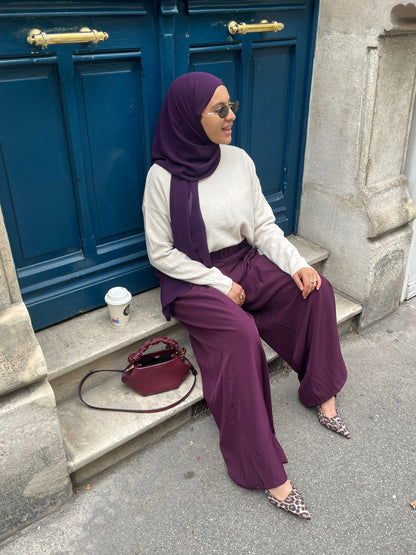 Pantalon large aubergine