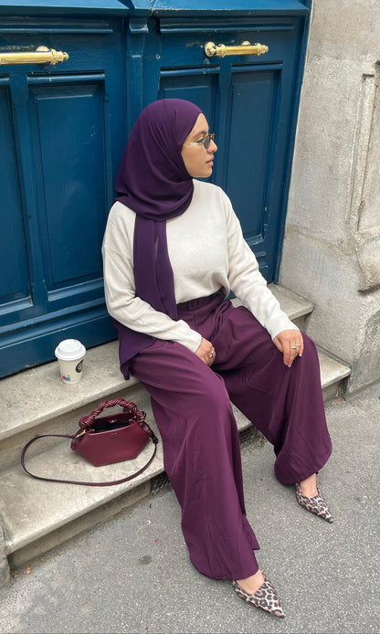Pantalon large aubergine