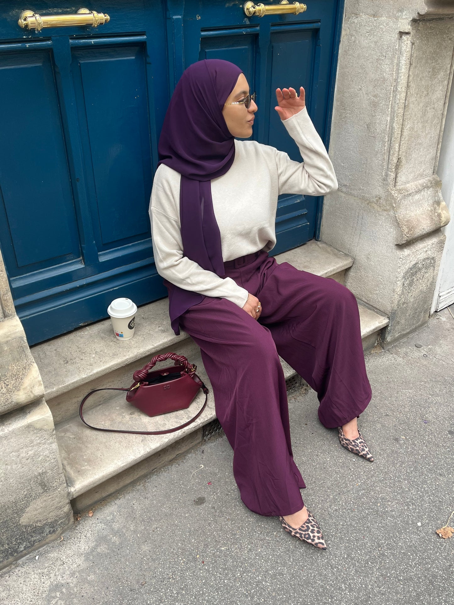 Pantalon large aubergine