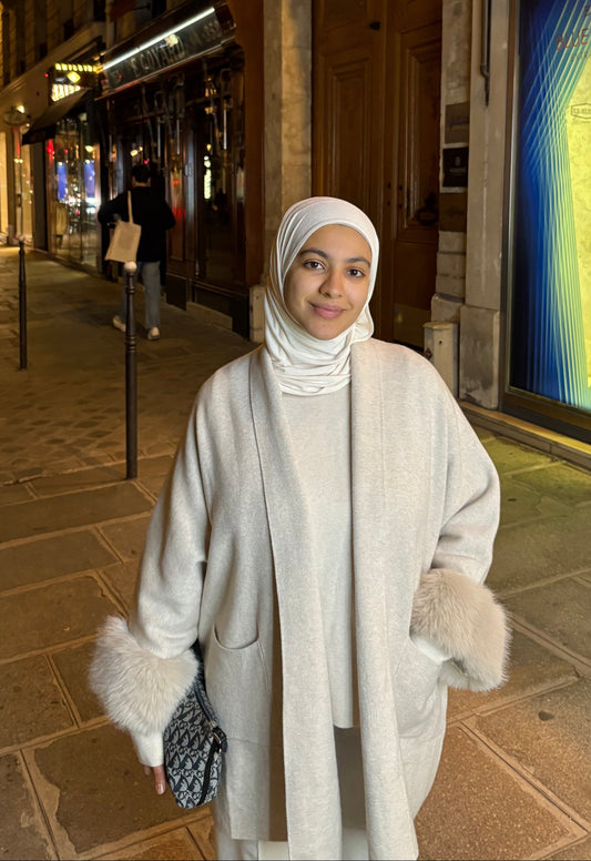 Veste en fourrure beige